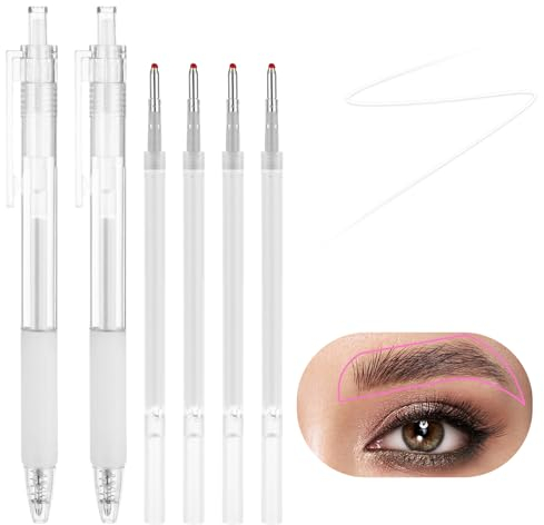 Andibro Augenbrauen Microblading Markierungsstift, Hautmarkierungsstift Permanent Make up Position Mapping Mark Tools Augenbrauen Mapping Stift Schablone mit 4 Ersatzminen für Skin Art(Weiß)