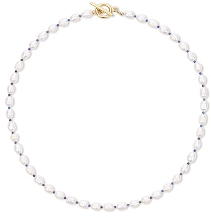 COAI Damen Halskette mit weiße Perlen und Lapislazuli Stein bunte Perlenkette für Frauen