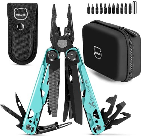 MIAOKE Multiherramienta 23 en 1 con caja de regalo premium, destornilladores, sierra, abridor de botellas, alicates, cuchillo de camping, el mejor regalo para novio, papá, marido, (azul golfo)