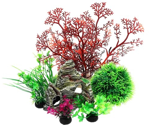 CORHAD 7stücke Aquariumpflanzen Aus Realistische Dekoration Für Aquarium Mit Höhlenfelsen Zubehör Für Aquarien Und Fischbecken