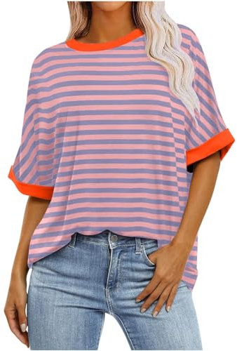 HOOUDO Tages Angebote Sale T-Shirts mit Farbverlaufsgrafik für Damen, Sommer, lässig, übergroß, T-Shirts, Rundhalsausschnitt, Trendige Tunika-Oberteile, lockere Blusen, Kle Sale Angebote Bestellung