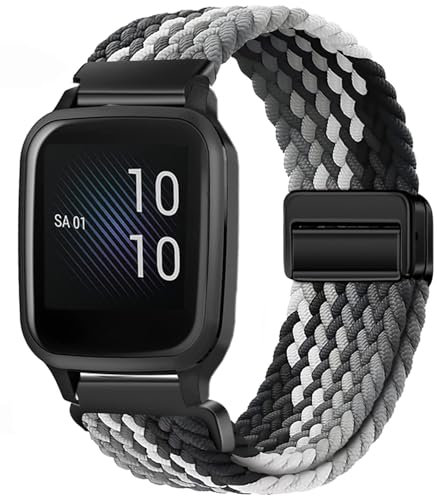 Issinlky Nylon Flechtband für Garmin Venu Sq/Music/Sq 2/2 Music, 20mm Elastisches armband für Garmin Venu 2 Plus/Vivoactive 3/5/6/Vivomove HR/Forerunner 55 245 645