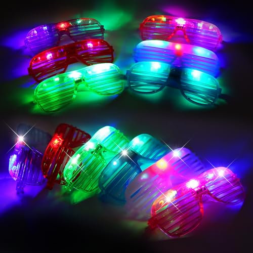 MXTIMWAN LED Brille Party Brille, 12 Stück Unisex Flashing LED Brille, Partybrillen Set LED, Rave Shutter Shades Brille für Weihnachten Geburtstag Karneval Festliche Partydekoration