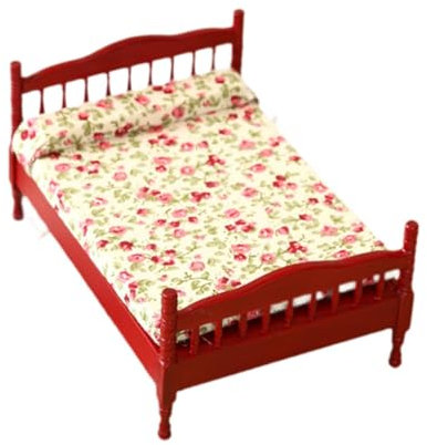 Sharplace Mini-Holzbett im Maßstab 1:12, Puppenhaus-Holzbett, Miniatur Holzbett für DIY Szene Puppe, Diorama, Fotografie-Requisite, Rot Holzbett