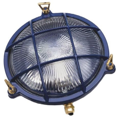 Wandlampe außen Maritim Messing massiv Glas Ø 21 cm E27 Blau IP64 Schiffslampe Außenleuchte Garten Haus Balkon