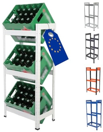 MODO24 Getränkekistenregal Helios Metall, Stabil, Kistenregal für 3 Kisten, Getränkeregal, Kistenständer, Freistehend, Kistenhalter, Kellerregal, Lagerregal, Abmessungen 107x50x30 cm, Weiß