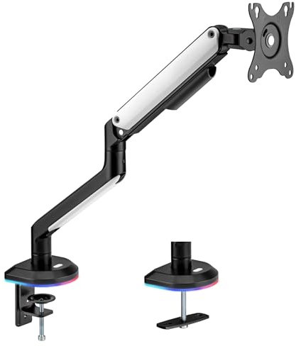Outshine Gaming RGB Single Monitor Arm, Spring Assisted - Adjustable for 17-32” Monitors, VESA-Compatible, with Dynamic RGB Lighting, Cable Management & 180° Rotation Stop, Supports Up to 9kg