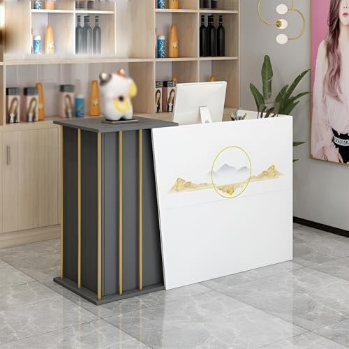 Rezeption Schreibtisch Theke Schreibtisch für Kasse & Einzelhandel, multifunktionale moderne Transaktion Theke, stehender Fronttisch für Büro, Für Eine Vi(Size:120x90x40cm,Color:Eisengrauer Druckstil)