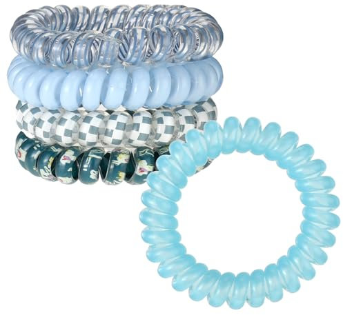 JJUNW 5 Stück Spiral Haargummis, Mehrfarbig groß Telefonkabel Haargummi Elastisch Zopfgummi Elastisch Haarband für Damen und Mädchen(Blaue Serie)