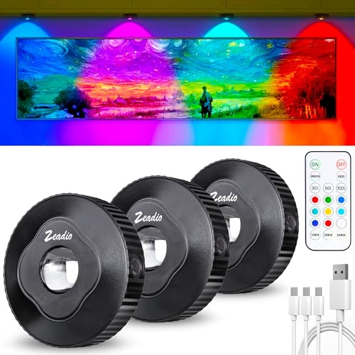 Zeadio Puck Kabinelleuchten mit Fernbedienung, LED wiederaufladbare Unterkabeletteuchten mit Klebepush-Push-Dimmbarer-Push-Licht für Wohnzimmer, Schlafzimmer, Lagerraum usw (Packung von 3)