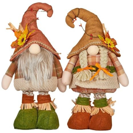 Generic 2 Stück Wichtel mit Herbstdekorationen, Gnome mit ausziehbaren Beinen - Zwerg mit versenkbaren Federbeinen, glückliche Herbstwichteldekoration, Plüschspielzeug