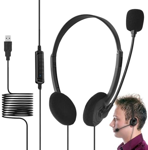 USB Computer Headset with - Wired Earphones, Stable Gaming Headset | Wired Mono Computer Headset, Wired Over Ear Headphones Stable Gaming Headset for Tablet Pc Home Gaming