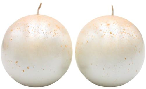 Hochwertige Dekokerze als Kugel - Tafelkerze, Kugelkerze im 2er Set in Perlmutt mit dezentem Glitterfinish, Lieferumfang 2 Stück, Größe L/B/H: ca. 8 x 8 x 8 cm.