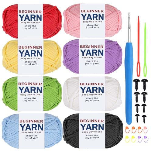 8 x 50g Häkelgarn, Häkelset für Anfänger Crochet Yarn Stricken für Anfänger Set Wolle Häkeln für Kinder Strickliebhaber DIY