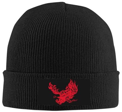 zerosevenee Unisex Beanie für Damen und Herren mit Bündchen, einfarbig, Strickmütze, Winter, weich, warm, Beanies, Mützen, Eagle Fire Red, Einheitsgröße