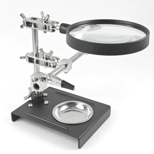 Herramienta de Soldadura de Alta Resolución de 17 × 13 × 14 cm, Soporte Ajustable, 5 Veces una Lupa, Herramientas de Soldadura de Tercera Mano, para Reparar Productos Electrónicos (plata)