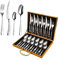 Besteck Set 6 Personen 24 teilig Edelstahl Spiegelpoliert Besteckset Spülmaschinenfest Essbesteck Set mit Messer Gabel Löffel Geschenkbox für Haus Küche Hochzeit Party Restaurant (Silbrig)