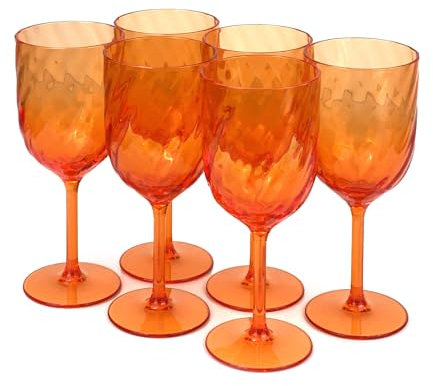 Yalin Set of 6 Unbreakable 15 oz Acrylic Plastic Wine and Water Tumbler Stackable Goblets. (Orange, 15 oz)