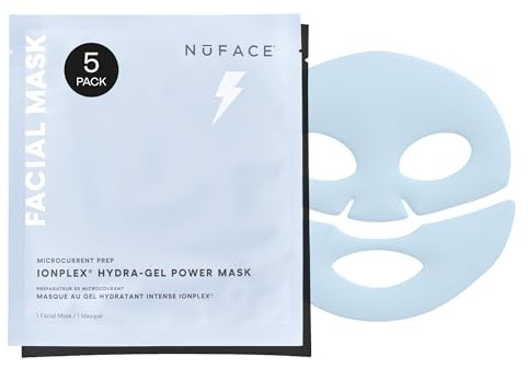 NuFACE IonPlex Hydra-Gel Power Mask - Hydrogel Korean Face Mask to Help Boost Hydration, Smooth Fine Lines & Enhance Microcurrent Results - Reveals a Dewy, Glass Skin Glow (5 Count)