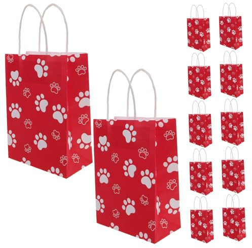 HORIALENCE Geschenktüten Mit Hundepfoten Motiv 12Er Set Papiertüten Mit Henkeln Handgehaltene Geschenkverpackung Für Party Geburtstag Hochzeit Und Süßigkeiten 8.27 X 5.91 X 3.15 in