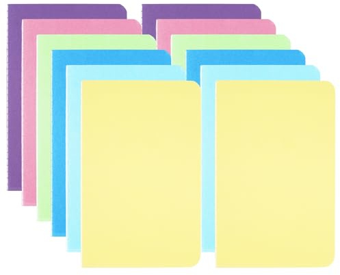 Xyvor 12 Stück A6 Notizbuch mit Fadenheftung, 14 × 9 cm Mini Notizbuch | 6 Farben Notizblock A6 Liniert, 48 Seiten / 24 Blatt, Notizblöcke mit Kraftpapier-Einband für Schule, Büro, Zuhause, Reisen