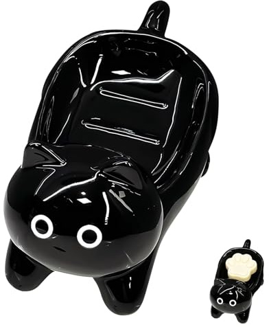 Seifenschale Keramik mit Ablauf, Mini Klauenfuß Katze Seifenschale Ohne Bohren, Seifenablage Modern rutschfest, Keramik Seifenschalen für Bad, Dusche, Waschbecken & Küche (Schwarz)
