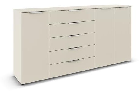 Rauch Möbel Flipp, Kommode, Farbe Beige, Breite 199 cm | Sideboard, 3-türig, 5 Schubladen, Soft-Close-Funktion, für Schlafzimmer, Gästezimmer, Wohnzimmer, Garderobe, Flur