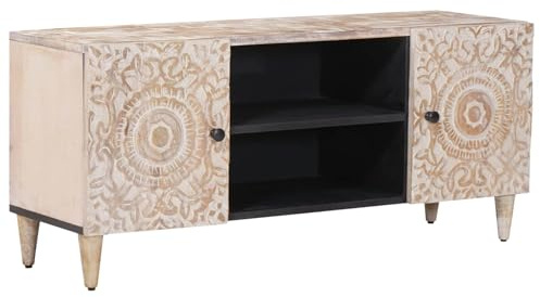 vidaXL TV-Schränk Weiß 105 x 33,5 x 46 cm Massivholz Mango