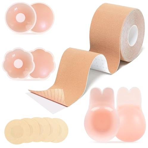 Herbst Boob Tape Brust Tape Push Up Klebe BH,Boobietape | mit Silikon Nippelpads,Boobytape Brusttape Klebe Bh Unsichtbares Nippli Tape, Beige für Körbchengrößen A-G