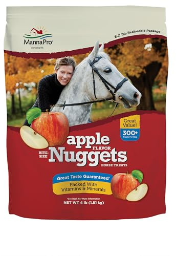 Manna Pro Bite-Size Nuggets for Horses, Pocket Sized Training Horse Treats, Apple Flavored Treats, Packs with Vitamins & Minerals, Great Taste Guaranteed, 4 lbs