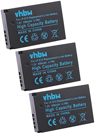 vhbw 3X Akku kompatibel mit Canon PowerShot SX70 HS Kamera (650 mAh, 7,2 V, Li-Ion)
