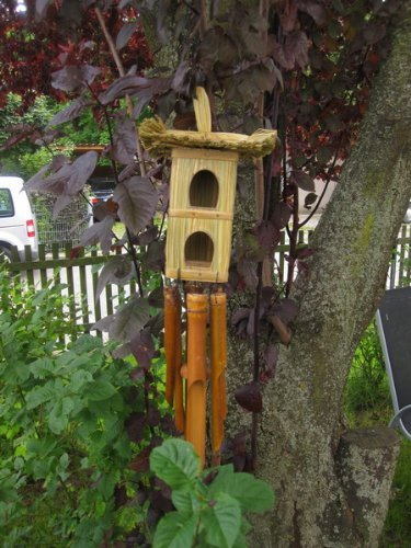 Großes Ca. 120cm Windspiel Klangspiel Bambus Vogelhaus Handarbeit Fair Trade Super Klang
