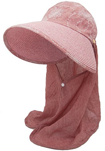 Roffatide Damen Sonnenhut mit Nackenschutz Sommerhüte Für Frauen UV Schutz Outdoor Strohhut Aufrollen Bogen Mütze
