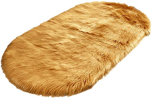 HotYou Faux Lammfell Schaffell Teppich Ellipse Kunstfell Dekofell Lammfellimitat Teppich Longhair Fell Nachahmung Wolle Bettvorleger Sofa Matte,Kamel,60 * 120CM