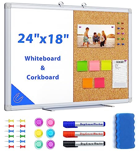 maxtek Tableau Blanc avec Liège 60 x 45 cm, Tableau Mixte Effacable Magnetique avec Cadre en Aluminium, Tableau d'affichage en Liège le Bureau, la Salle de Classe