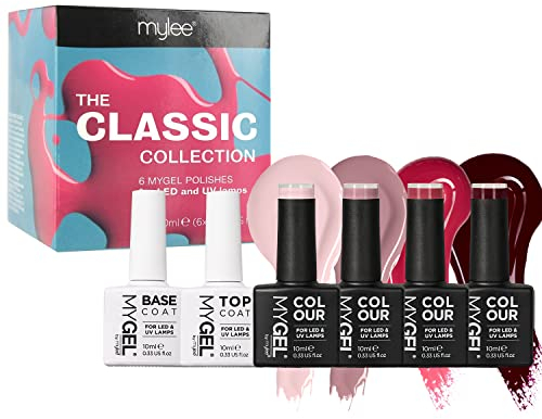 MYGEL by Mylee Nail Gel Polish Classic Collection 4x10ml Colours + Top & Base Coat, UV/LED Soak-Off Nail Art Manicure Pedicure for Professional, Salon & Home Use - Long Lasting & Easy to Apply