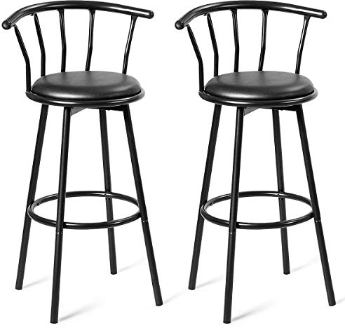 GOPLUS Barhocker 2er Set B, Bar-Stuhl mit um 360°drehbarem Sitz, Tresen-Hocker aus Stahl und Leder mit gepolsterter Sitzfläche, Rückenlehne, für Bar, Restaurant (Modell 1)