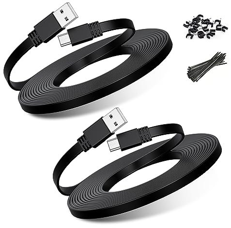 BASESAILOR Micro USB Power Cable 3M/2Pack,Flat Micro USB Charging Power Cord,Charger for Wyze Cam V3,Pan V4,Nest Yi,Blink Mini XT XT2 Outdoor/Indoor 3rd Gen,Zmodo,Furbo Dog,Netvue,Xbox One Controller