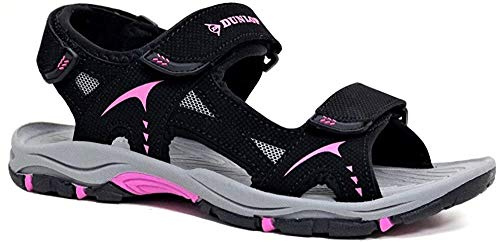 DUNLOP Sandales plates à bout ouvert pour femme - Noir fuchsia 031, Numeric_7