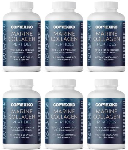 CORREXIKO Marine Collagen Tablets - 2000mg with Hyaluronic Acid - CORREXIKO | Supports hair, skin, nails, 720 capsules, 6-month supply, added vitamin C, minerals, hydrolysed peptides, CORREXIKO Marine