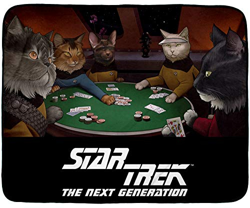 INTIMO Star Trek The Next Generation TNG Cat Characters Playing Cards Fleece Plush Throw Blanket 60 x 48 (152cm x 122cm)