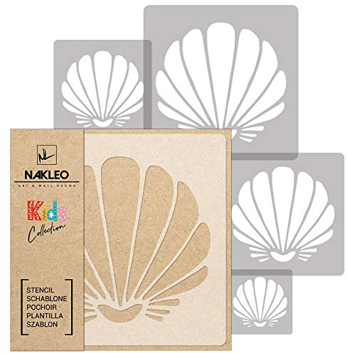 NAKLEO Schablonen Malen für Kinder, 5 Stück Set 9x9 bis 34x34cm Jakobsmuschel Krustentier, Wiederverwendbare Kunstoff Kinderzimmer Malvorlage Raumdekoration, Basteln DIY Wand Möbel Papier