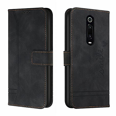 QIWEIQING Kompatibel mit Xiaomi Mi 9T Hülle Leder, Klapphülle HandyHüllen Handytasche Case für Xiaomi Mi 9T Pro, Flip Schutzhülle Flip Case für Xiaomi Mi 9T / Mi 9T Pro Black HX