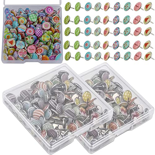 Fiyuer 200 Stück Dekorative Reißzwecken, Metallene Reißnägel Rund, Retro Pinnwand Nadeln Heftzwecken Reisszwecken, Push Pins, Stecknadeln mit Kopf, für Büro oder DIY, 11 MM
