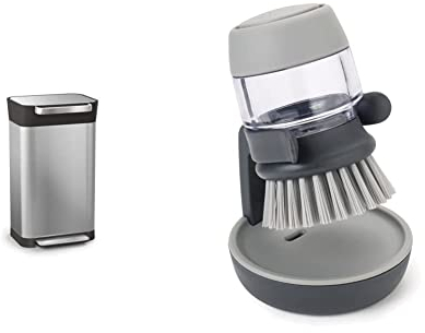 Joseph Joseph - Titan - Poubelle compacteur de déchets & Palm Scrub - Brosse avec Réservoir Liquide Vaisselle - Gris