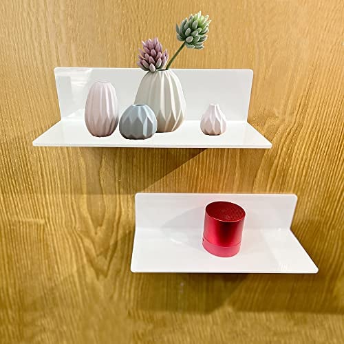 Dantolo Wandregal Badablage Ohne Bohren Weiß, 2er Set Acryl Wandregal Klein Regal Ohne Bohren Selbstklebende Organizer Schwebende Regale Hängeregal Duschregal für Wohnzimmer Küchen Schlafzimmer