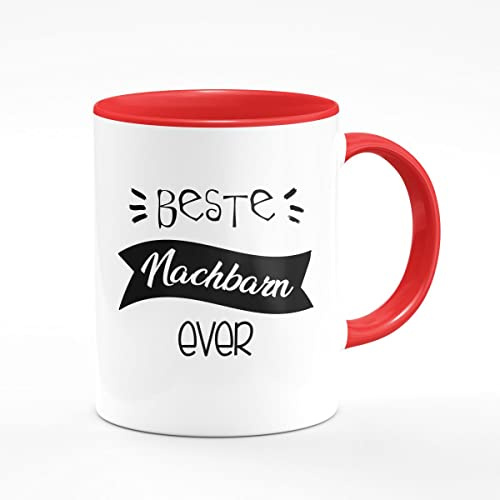 Tasse Beste Nachbarn ever Nachbarschaft Quartier Kiez Kaffeebecher für Freundinnen Freunde Nachbarin Becher Kaffeetasse mit Spruch Zitat Lustige Tasse GZM-Shop