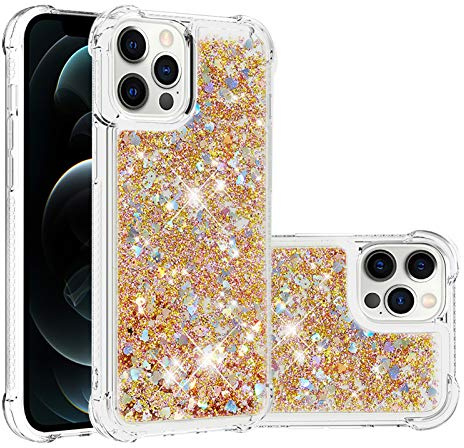 KBIKO-zxl Clear Case Compatible with iPhone 12 Pro Max - Silicone TPU Shockproof Protective Cover - Glitter Liquid Case - Gold