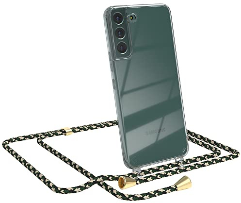 EAZY CASE Handykette kompatibel mit Samsung Galaxy S22 Plus 5G Handyhülle mit Umhängeband, Handykordel mit Schutzhülle, Silikonhülle, Hülle, Stylische Kette für Smartphone, Grün Camouflage
