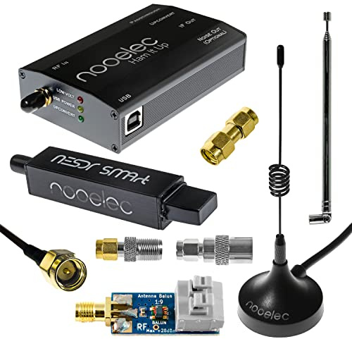 Nooelec NESDR Smart v5 HF Bundle: 100 kHz-1.7 GHz Software Defined Radio Set per HF/UHF/VHF Compreso un NESDR Smart v5 R860/RTL2832U RTL-SDR, assemblato Ham It Up Upconverter, 9:1 Balun e adattatori